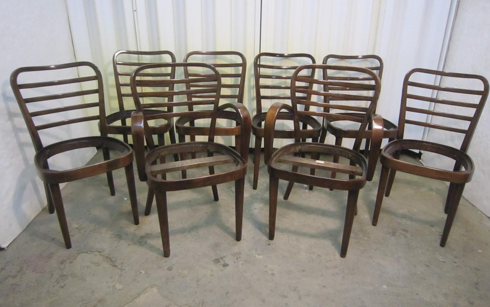 Set of Eight Original Josef Frank Bentwood Chairs, Six Sides and Two Arms 10
