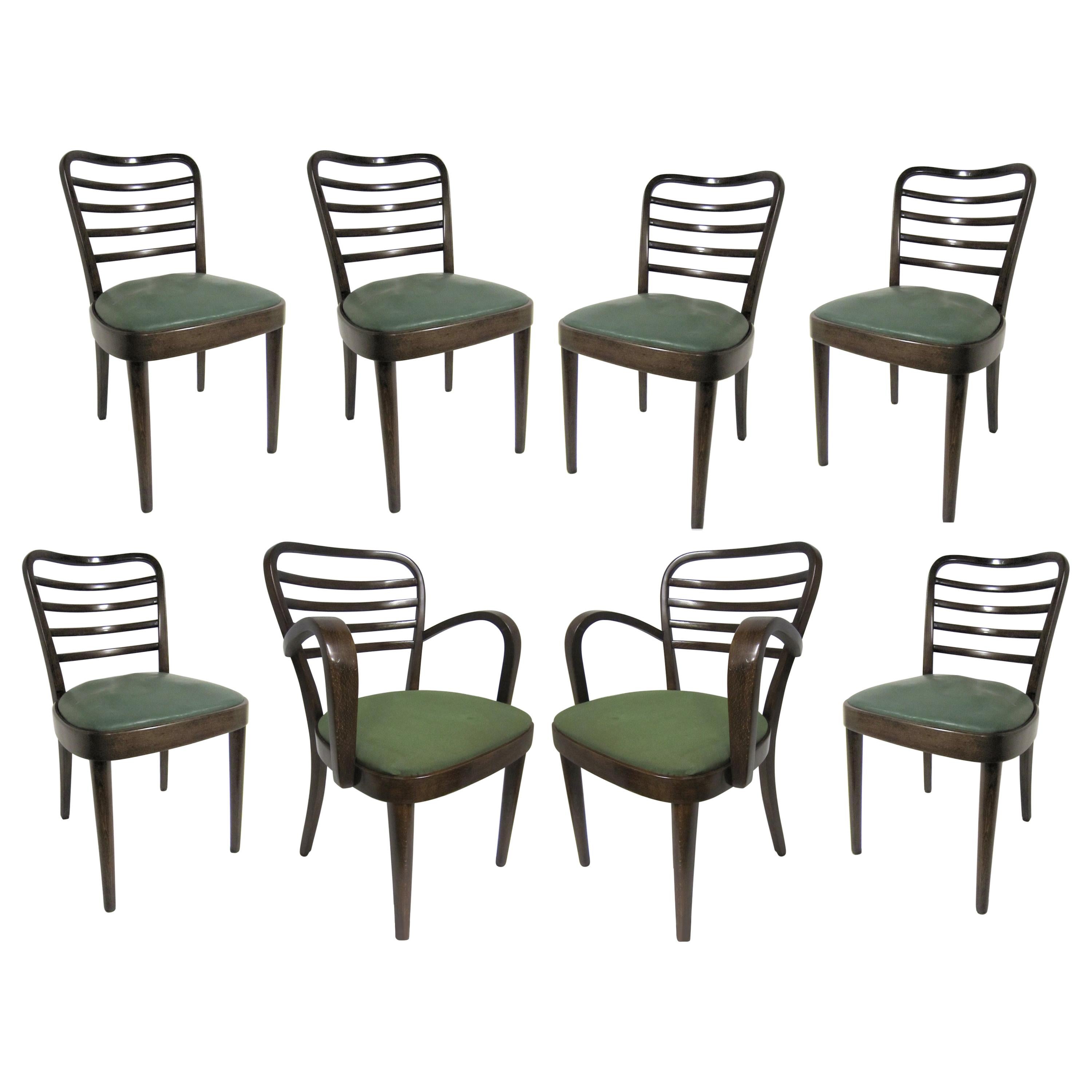 Set of Eight Original Josef Frank Bentwood Chairs, Six Sides and Two Arms