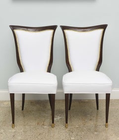Set of Eight Osvaldo Borsani Italian Modern Mahogany and Brass Dining Chairs