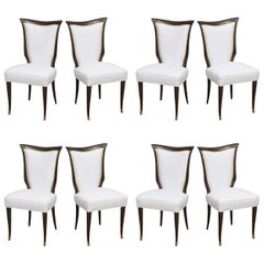 Set of Eight Osvaldo Borsani Italian Modern Mahogany and Brass Dining Chairs