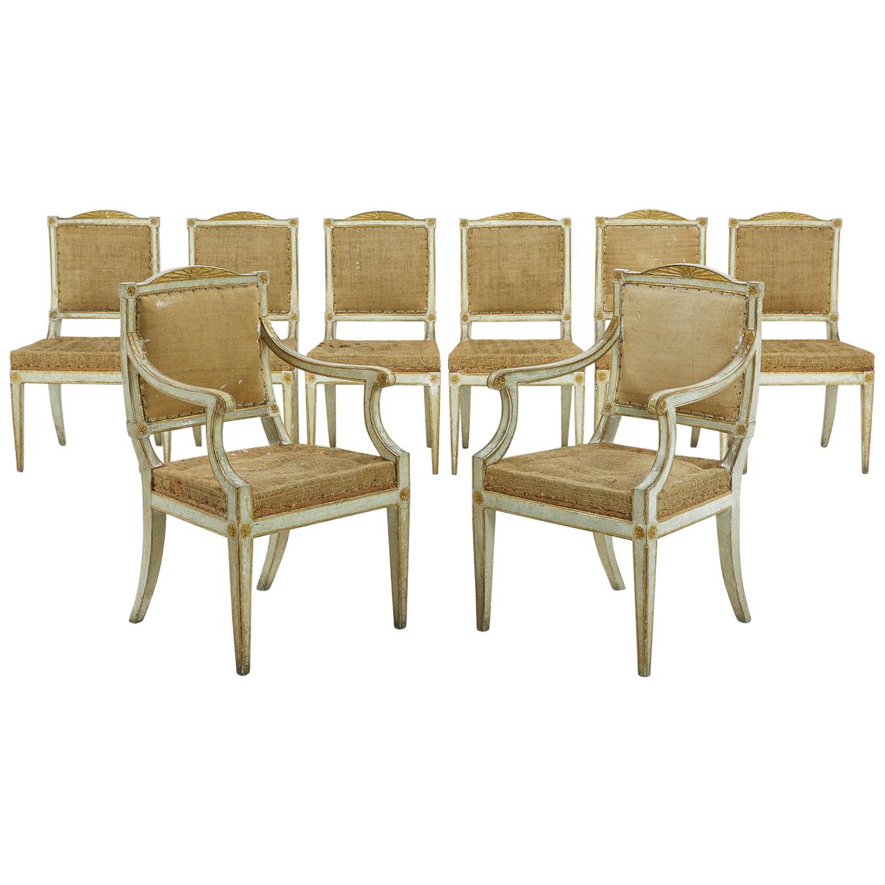 Set of Eight Painted 18th Century Italian Dining Chairs