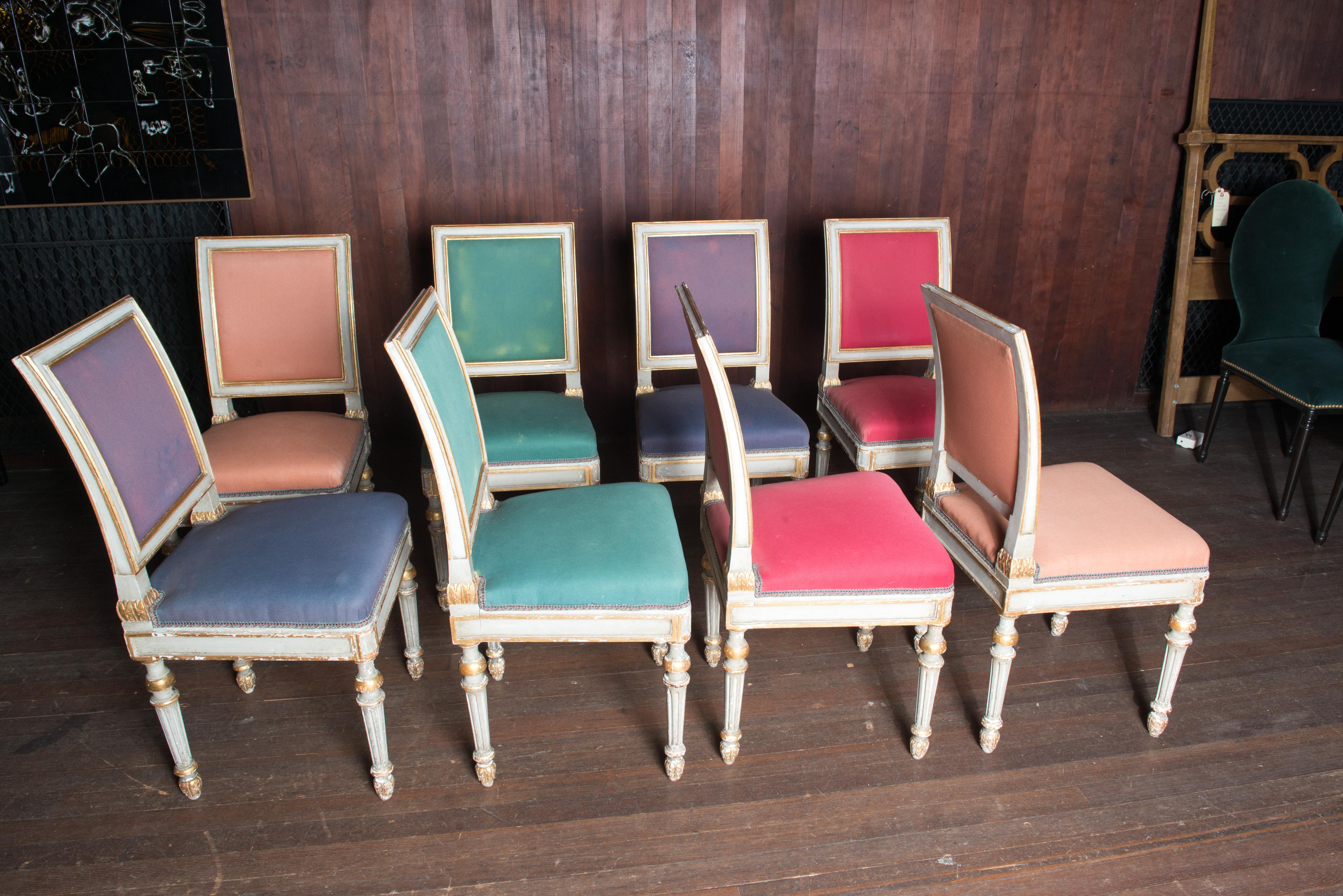 Set of Eight Painted Italian Dining Chairs For Sale 1