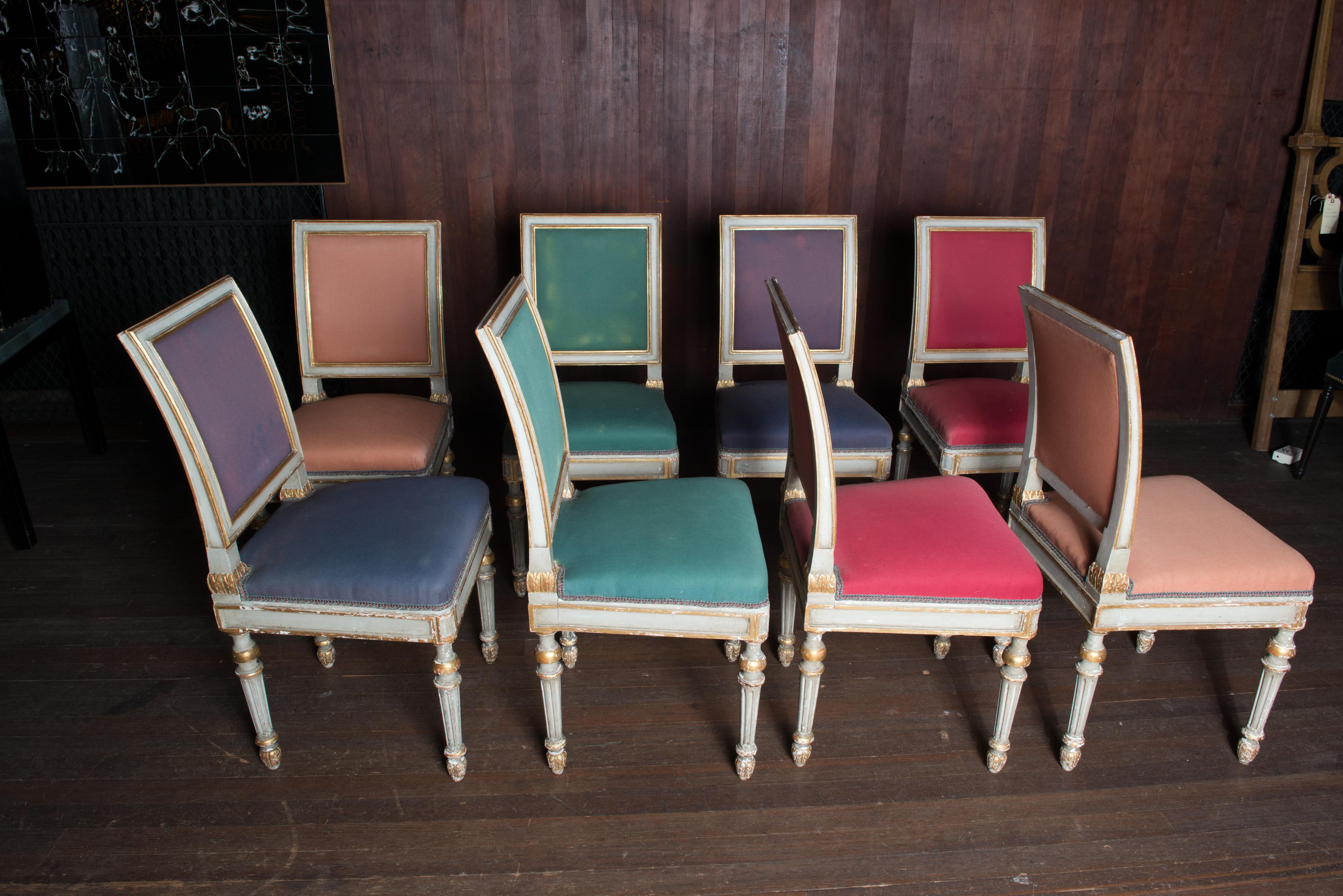 Set of Eight Painted Italian Dining Chairs For Sale 2