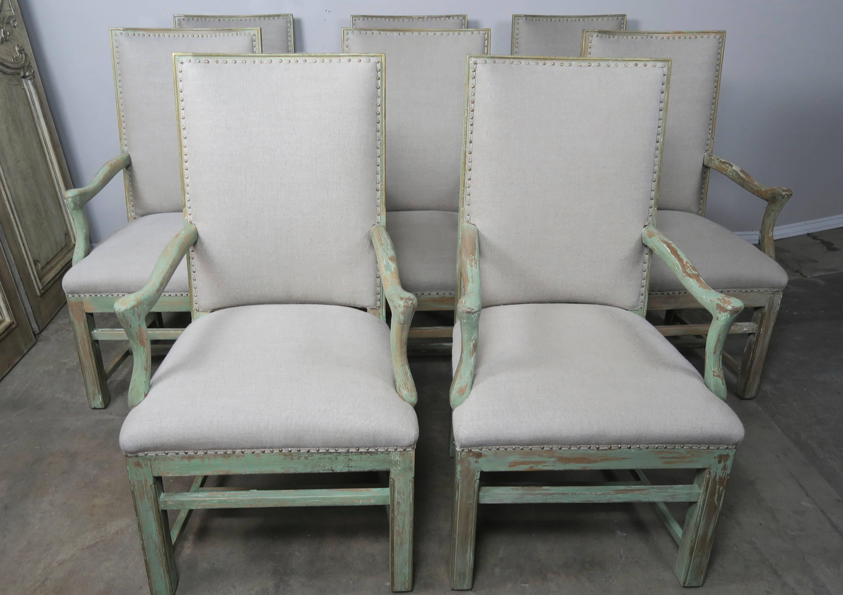 Gustavian Set of Eight Painted Swedish Dining Chairs