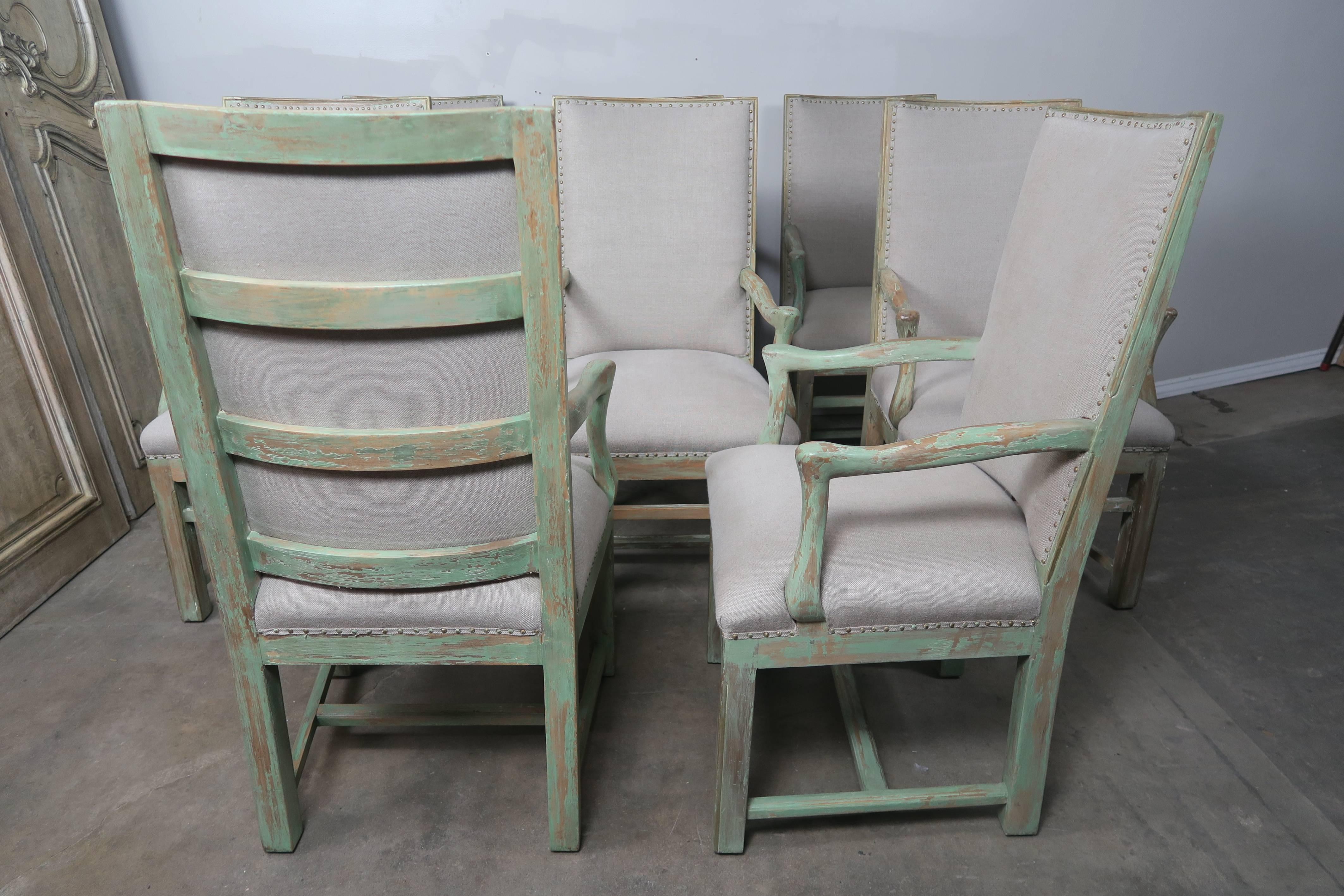Set of Eight Painted Swedish Dining Chairs In Distressed Condition In Los Angeles, CA