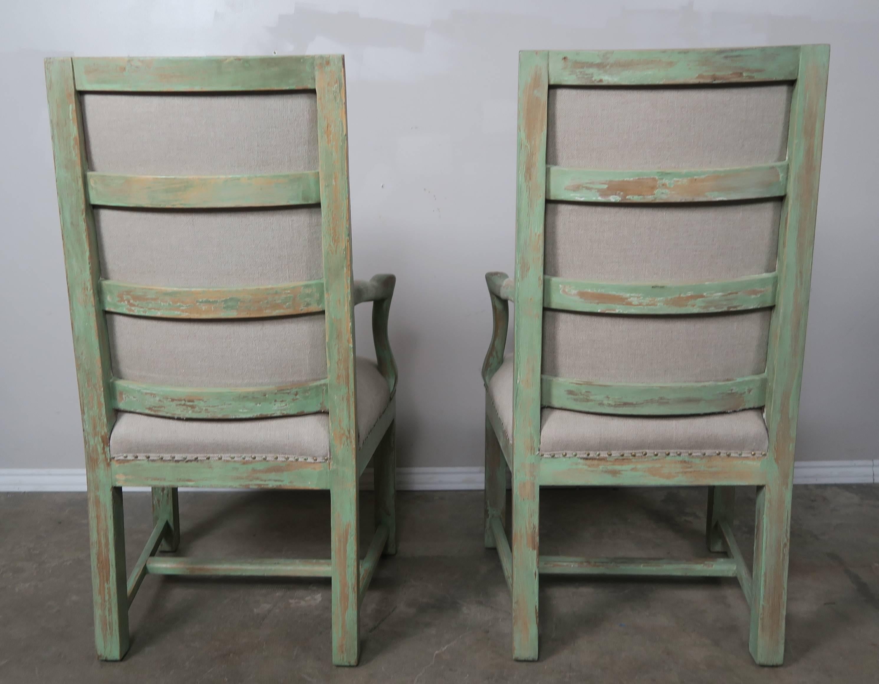 Linen Set of Eight Painted Swedish Dining Chairs