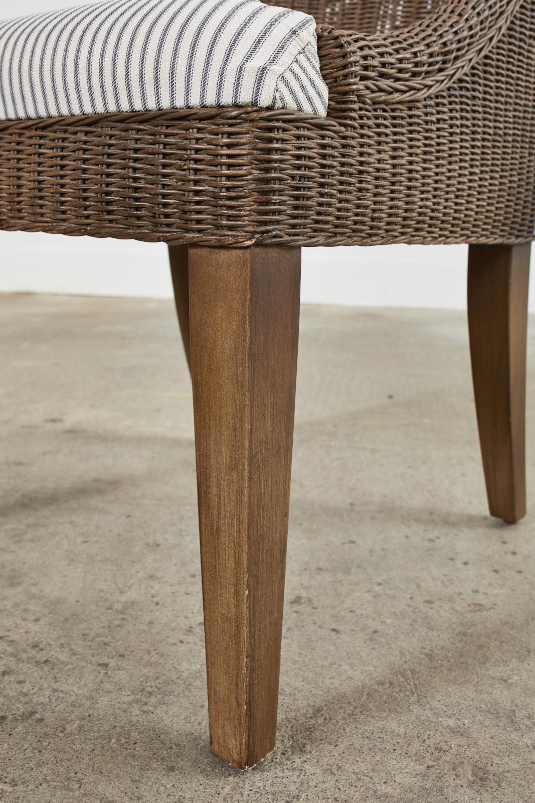 Fabric Set of Eight Palecek Organic Modern Rattan Wicker Dining Chairs