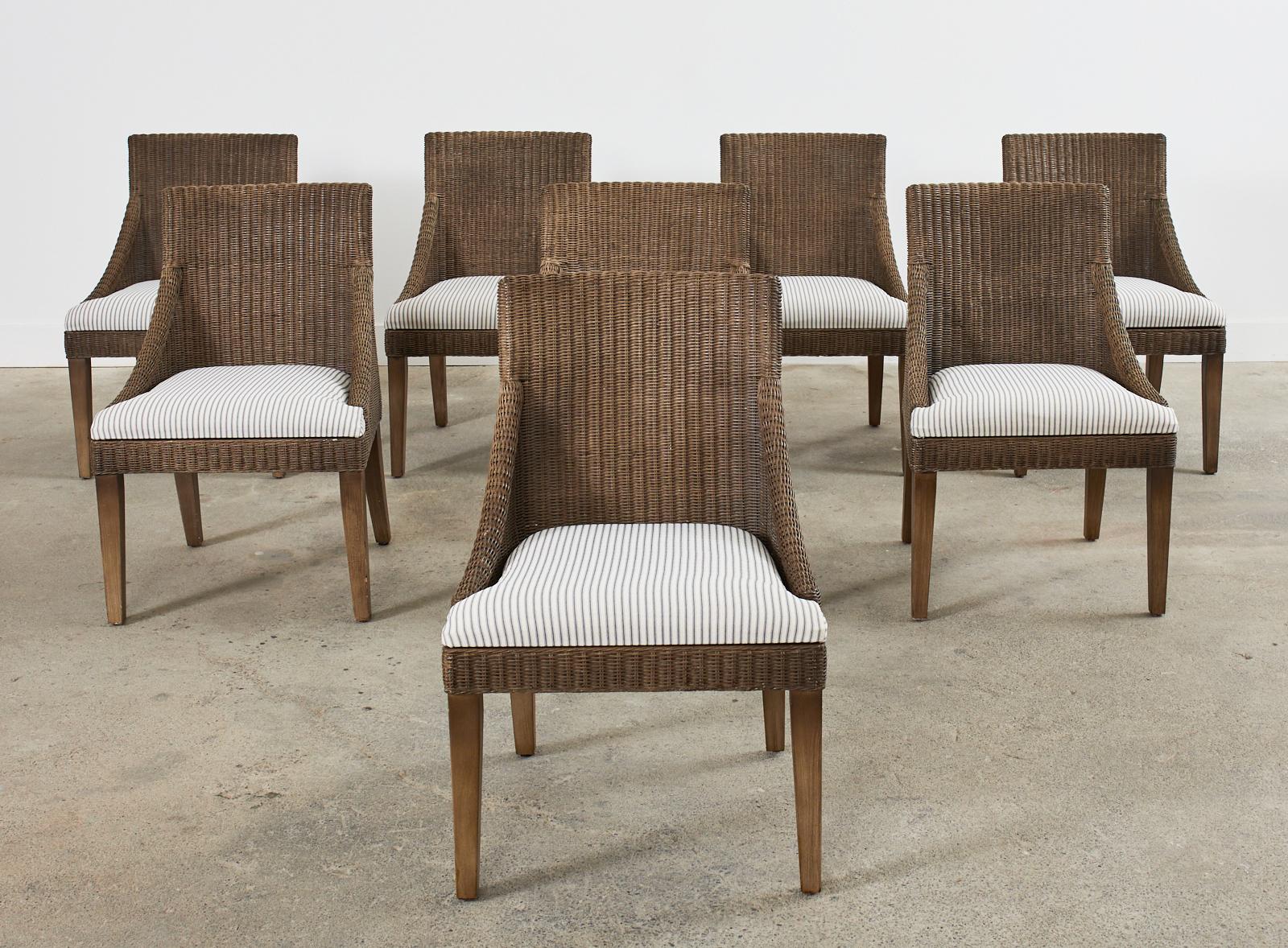 Set of Eight Palecek Organic Modern Rattan Wicker Dining Chairs 2