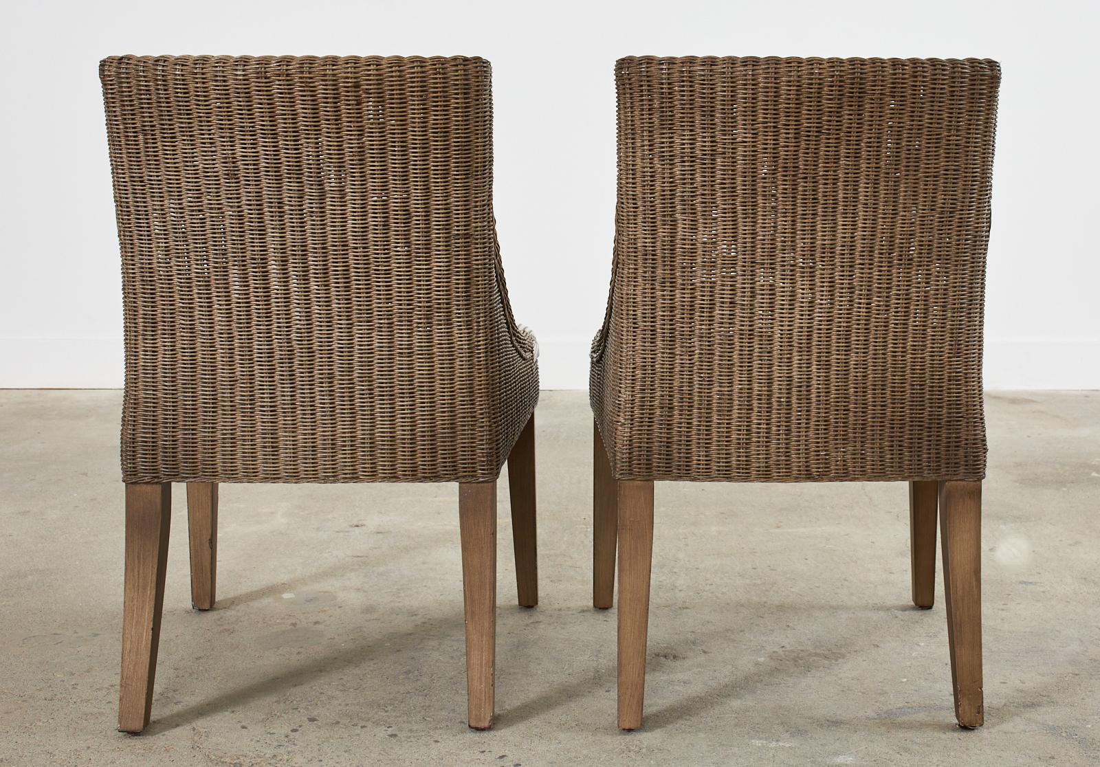 Set of Eight Palecek Organic Modern Rattan Wicker Dining Chairs 10
