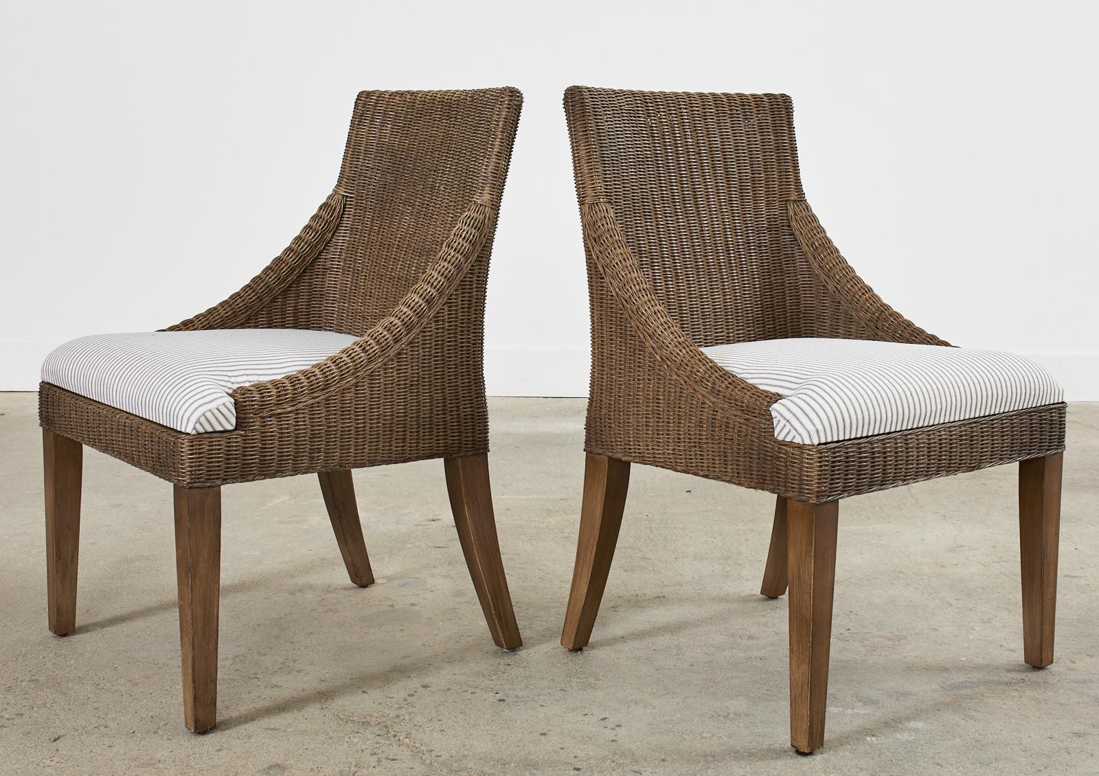 Woven Set of Eight Palecek Organic Modern Rattan Wicker Dining Chairs