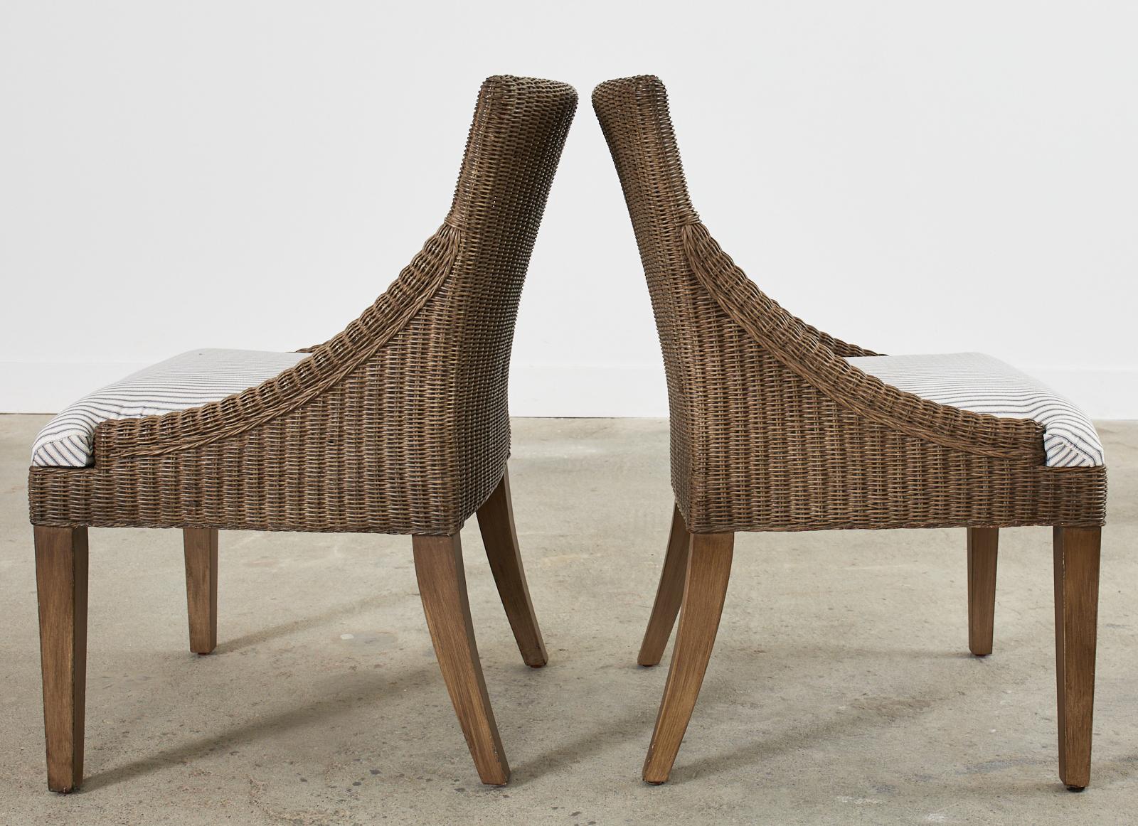 Set of Eight Palecek Organic Modern Rattan Wicker Dining Chairs In Good Condition In Rio Vista, CA