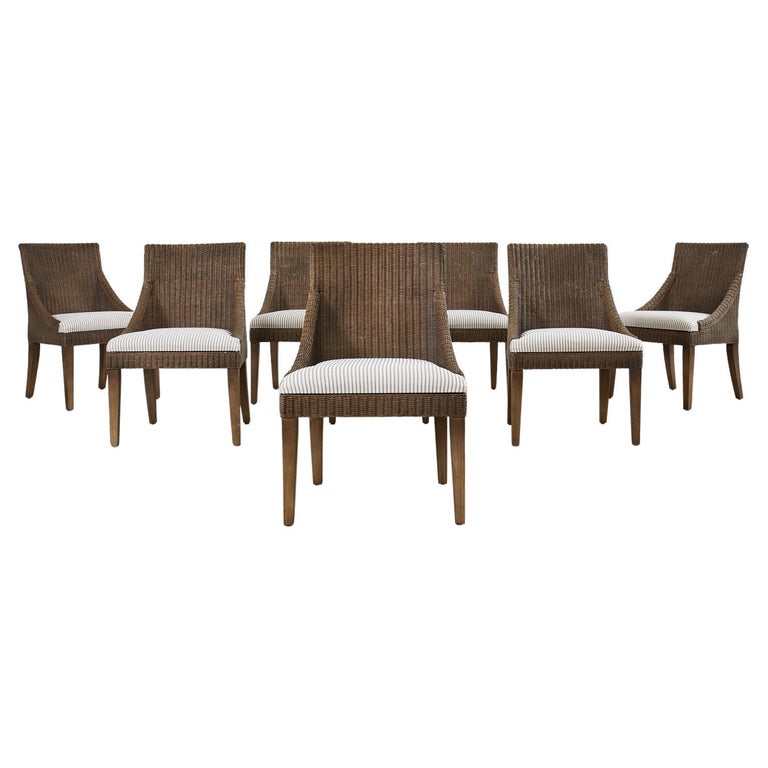 Set of Eight Palecek Organic Modern Rattan Wicker Dining Chairs For