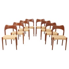 Set of Eight Papercord Dining Chairs by Arne Hovmand Olsen, Denmark, 1960's