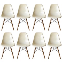 Vintage Set of eight Parchment Eames DSW dining chairs Herman Miller - Anne