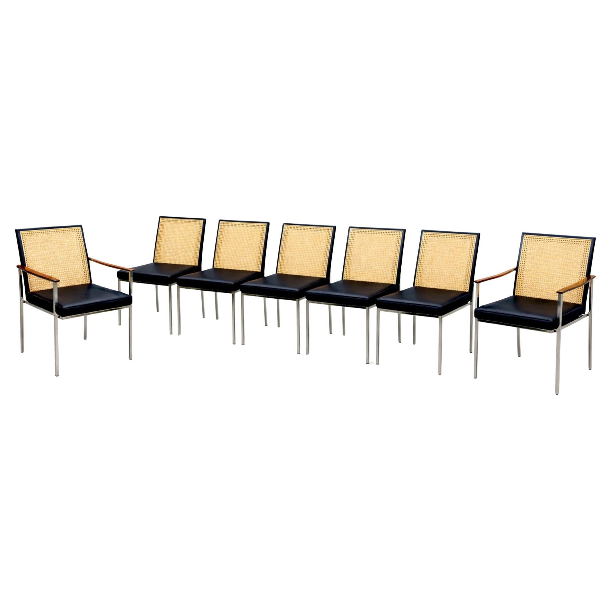 Set of Eight Paul McCobb for Lane Cane-Back Dining Chairs in Rosewood 
Chrome For Sale