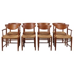 Satz von acht Peter Hvidt & Orla Mølgaard-Nielsen Paper Cord Dining Chairs