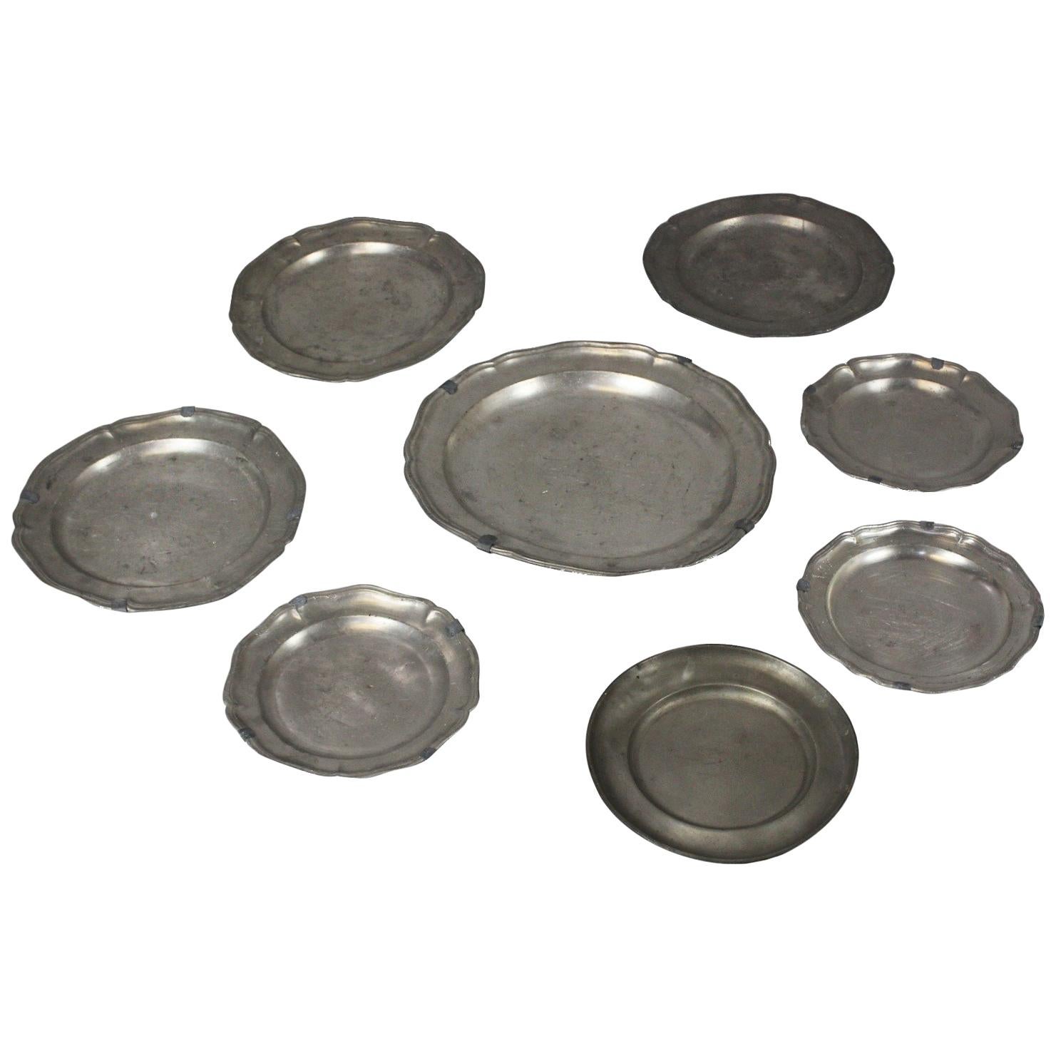 Set of Eight Pewter Plates, 18th Century