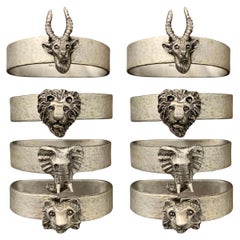 Set of Eight Pewter Safari Themed Napkin Rings
