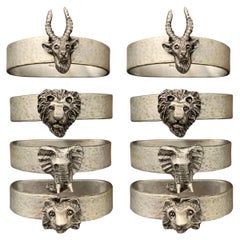 Set of Eight Pewter Safari Themed Napkin Rings