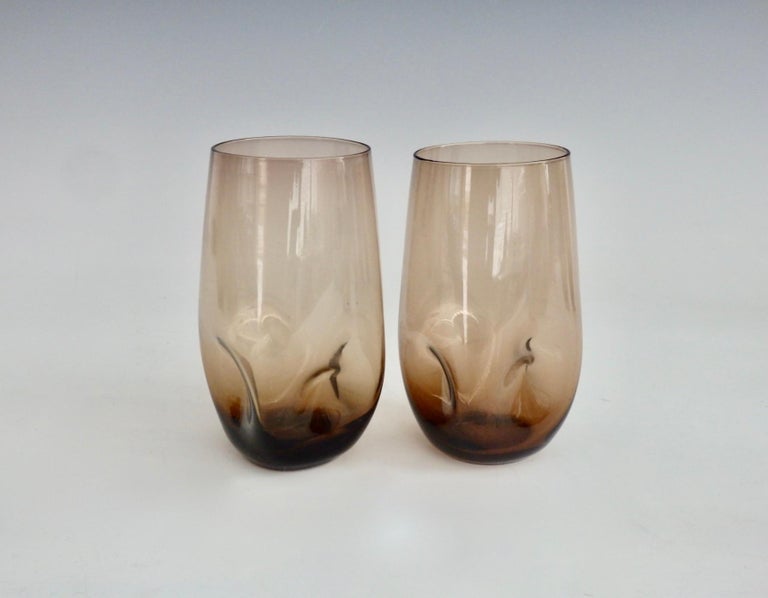 20th Century Set of Eight Pinched Base Smoked Cocktail Glasses or Water Tumblers For Sale