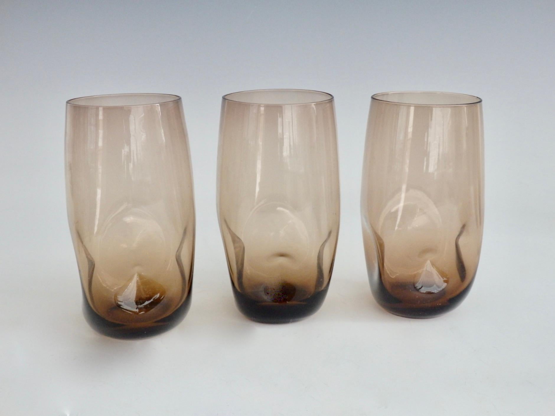 20th Century Set of Eight Pinched Base Smoked Cocktail Glasses or Water Tumblers For Sale