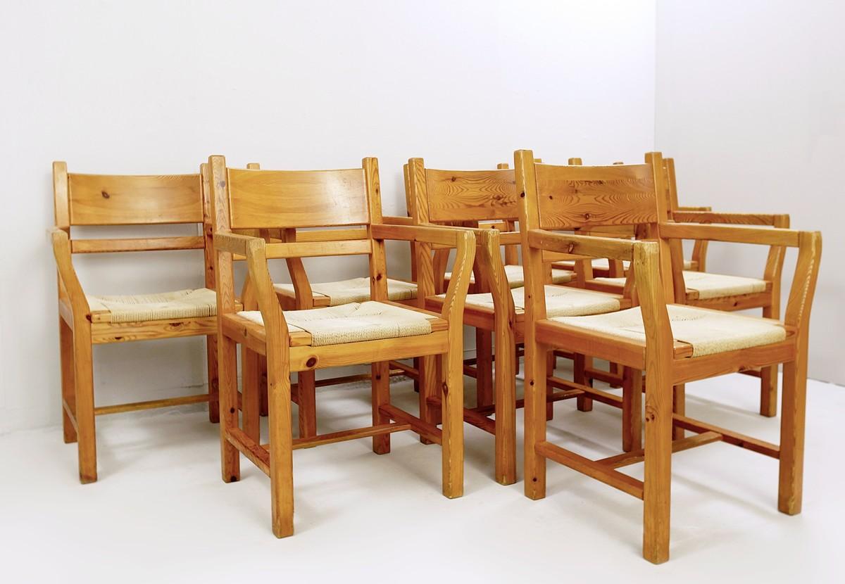 set of eight pine dining danish chairs with Rope Seat 1980'.
