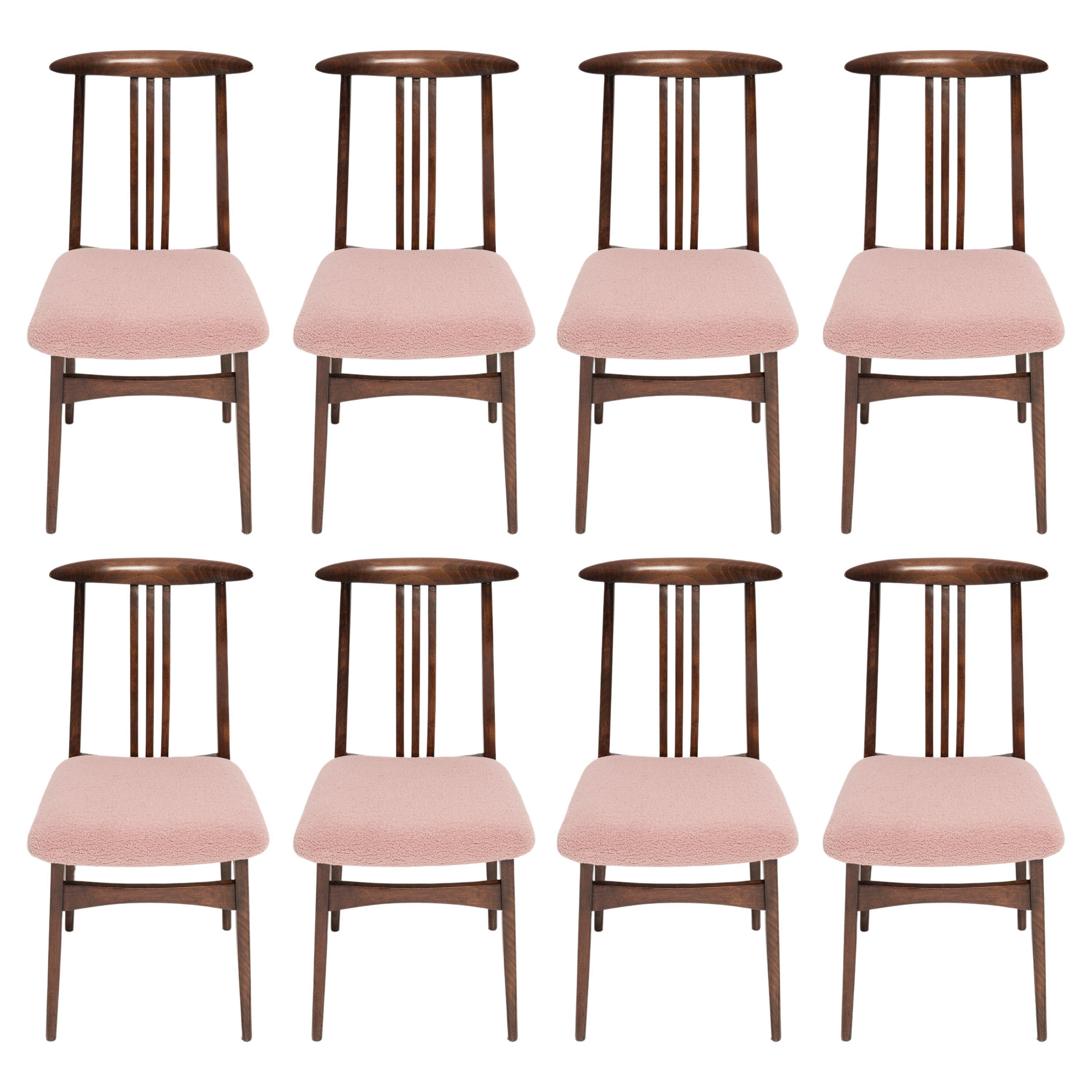 Set di otto sedie in bouclé rosa, di Zielinski, Europa, anni '60