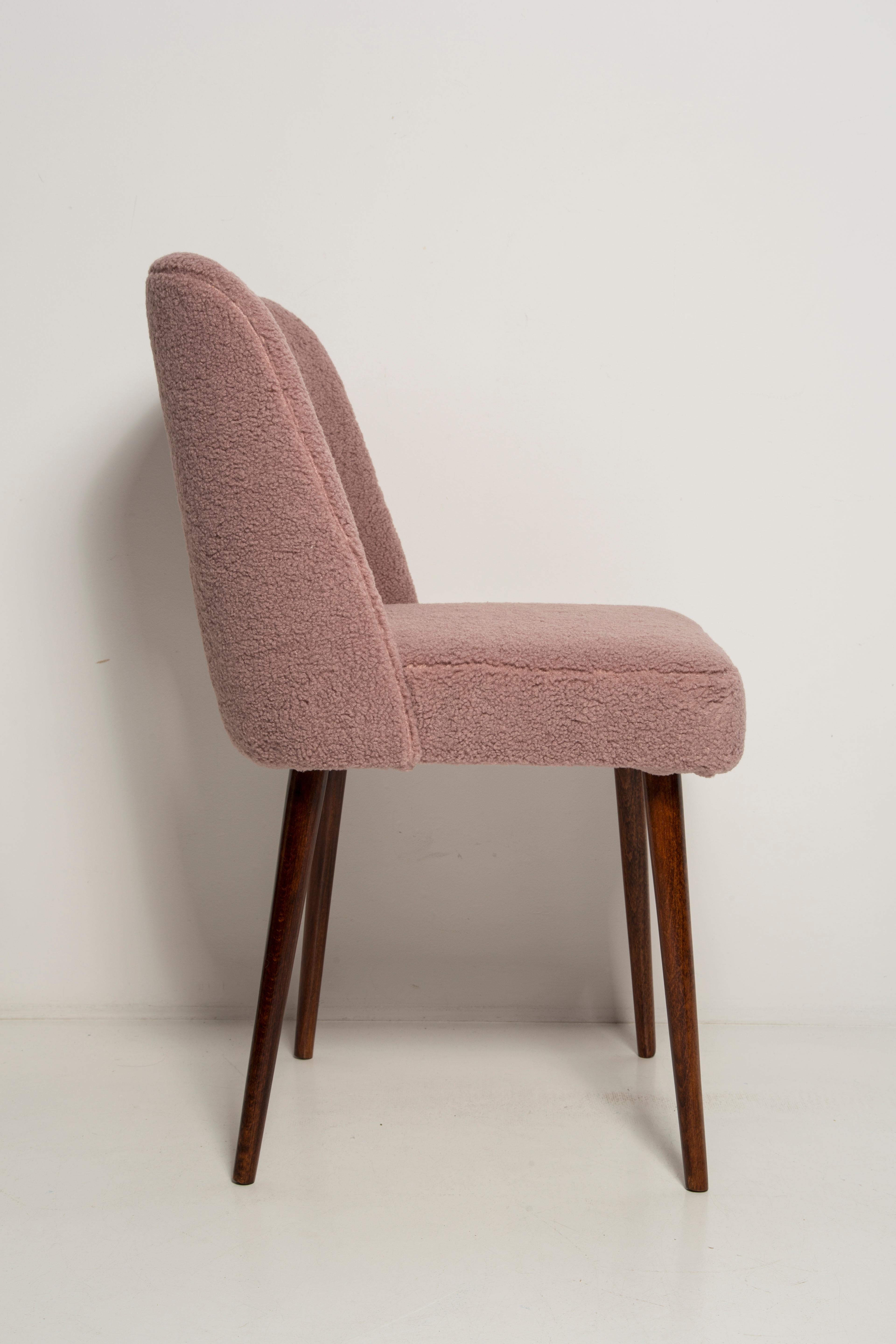 Textile Set of Eight Pink Boucle 'Shell' Chairs, Europe, 1960s For Sale