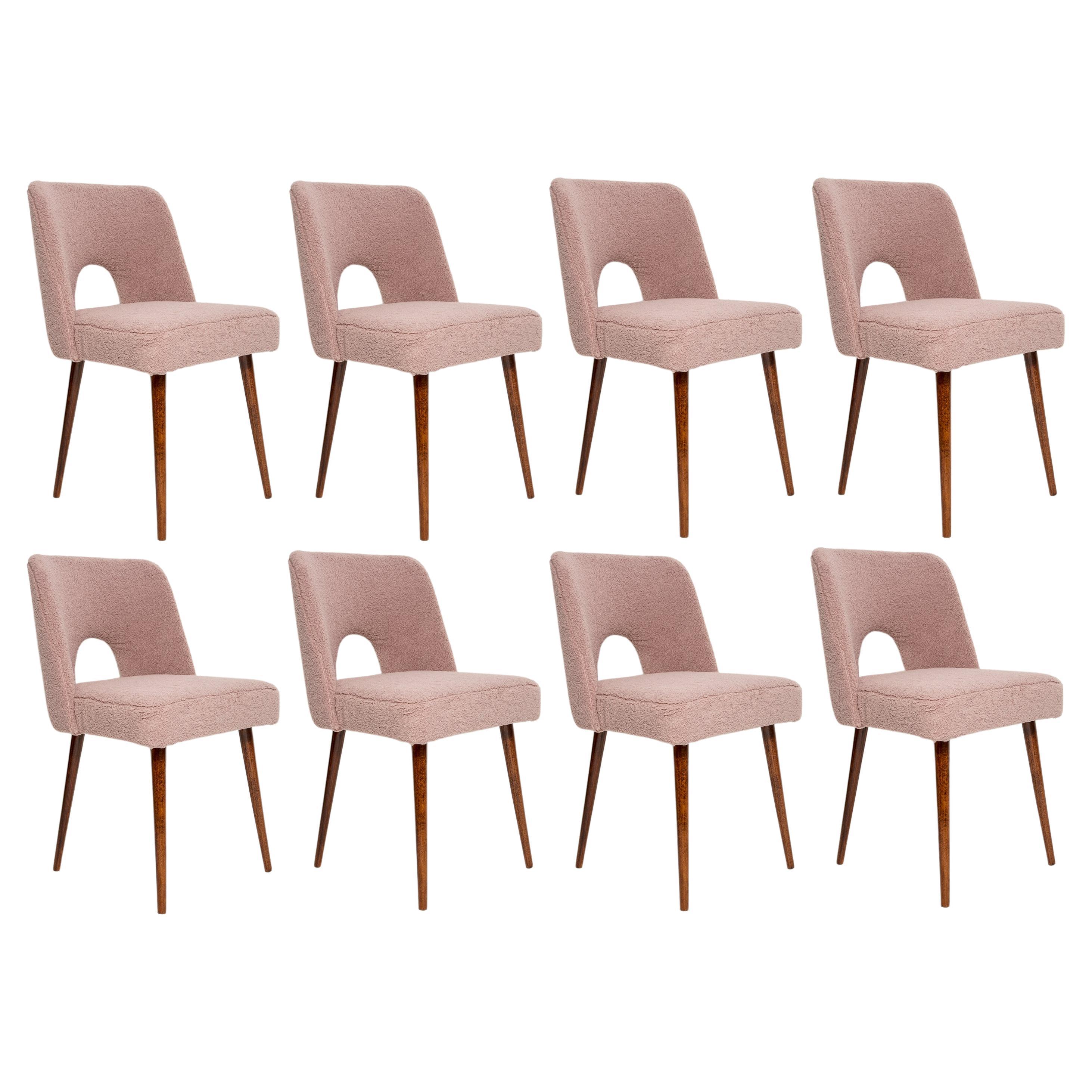 Ensemble de huit chaises en bouclette rose Shell, Europe, années 1960 en vente