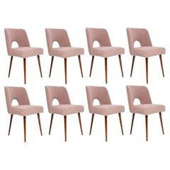 Vintage Set of Eight Pink Boucle 'Shell' Chairs, Europe, 1960s