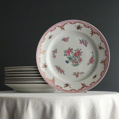 Set of Eight Pink Famille Rose Chinese Export Style Luncheon Plates