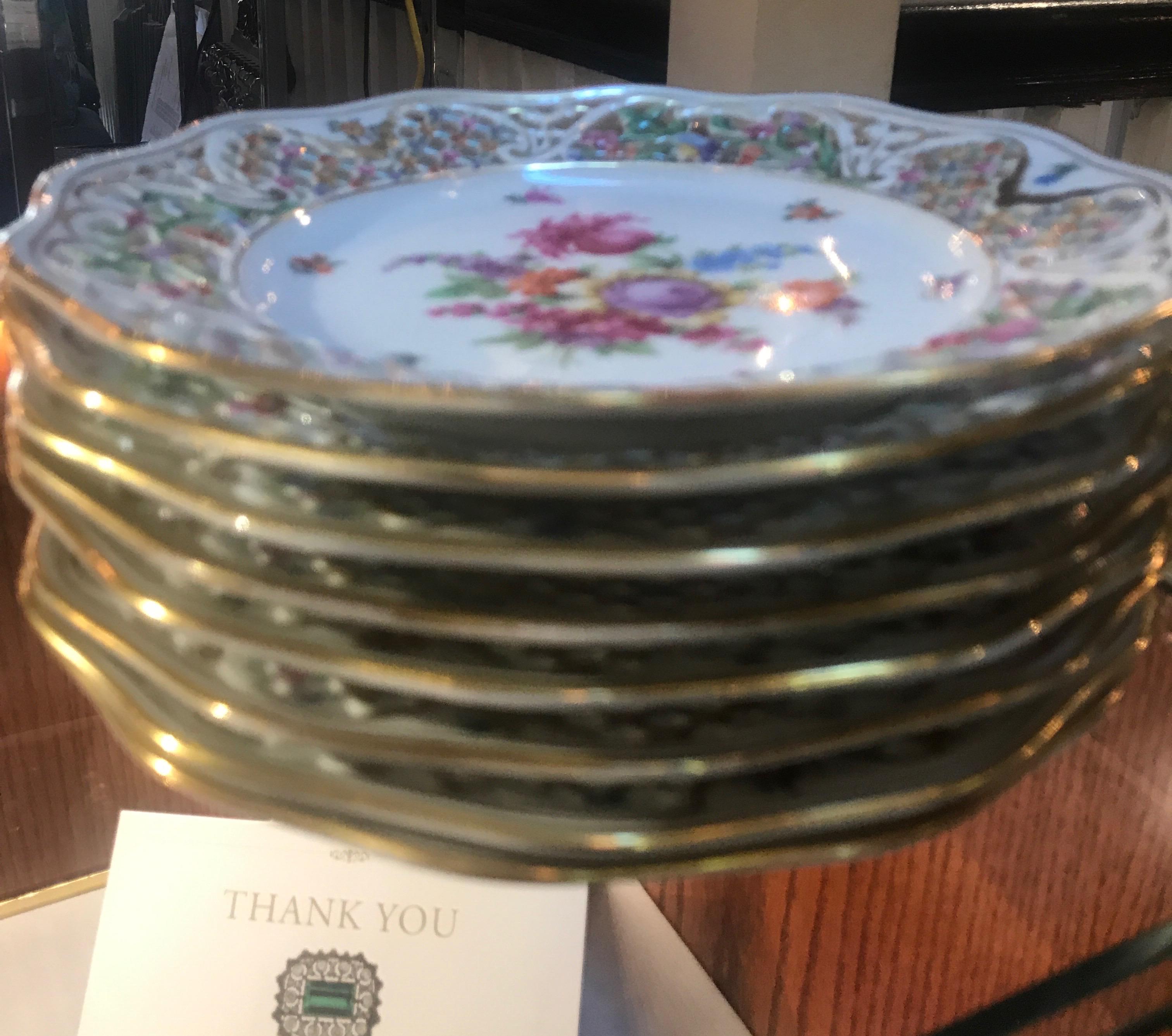 Set of Eight Porcelain Reticulated Luncheon Plates 3