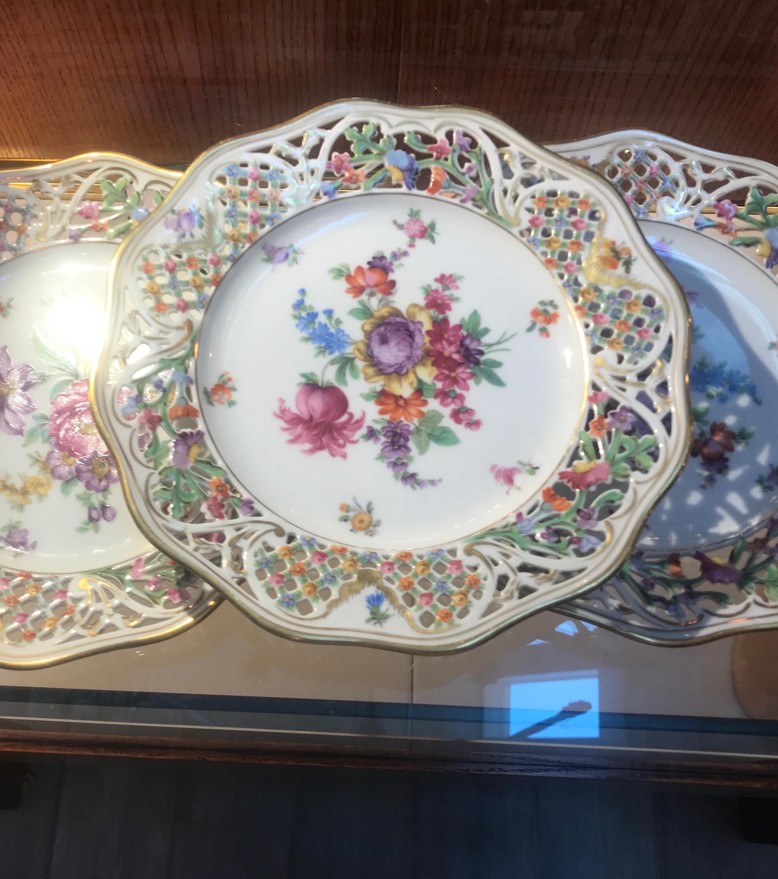 Set of Eight Porcelain Reticulated Luncheon Plates 4