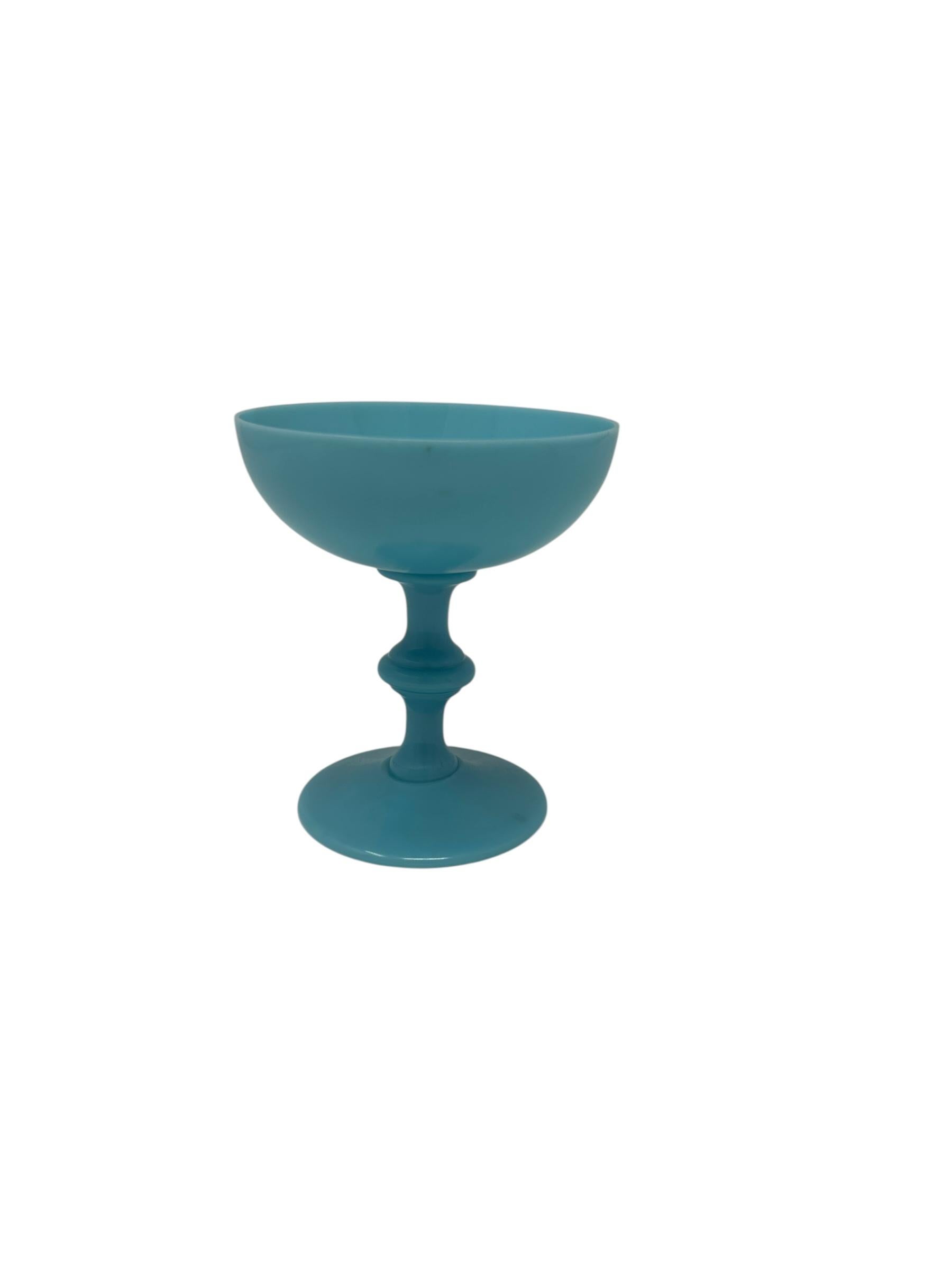 French Set of Eight Portieux Vallerysthal Turquoise Blue Opaline Champagne Coupes For Sale