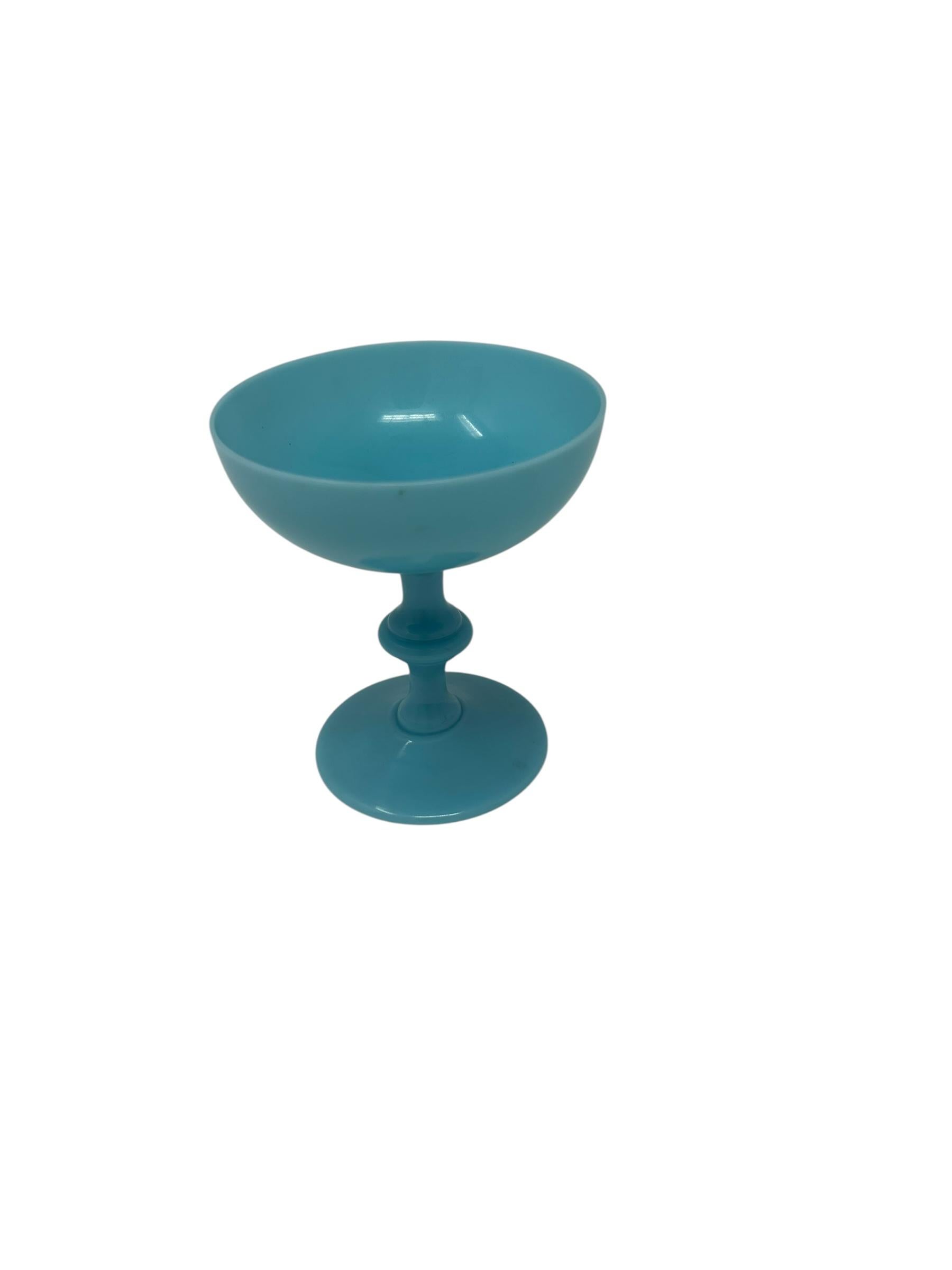 Set of Eight Portieux Vallerysthal Turquoise Blue Opaline Champagne Coupes In Good Condition For Sale In Chapel Hill, NC