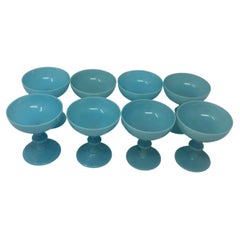 Set of Eight Portieux Vallerysthal Turquoise Blue Opaline Champagne Coupes
