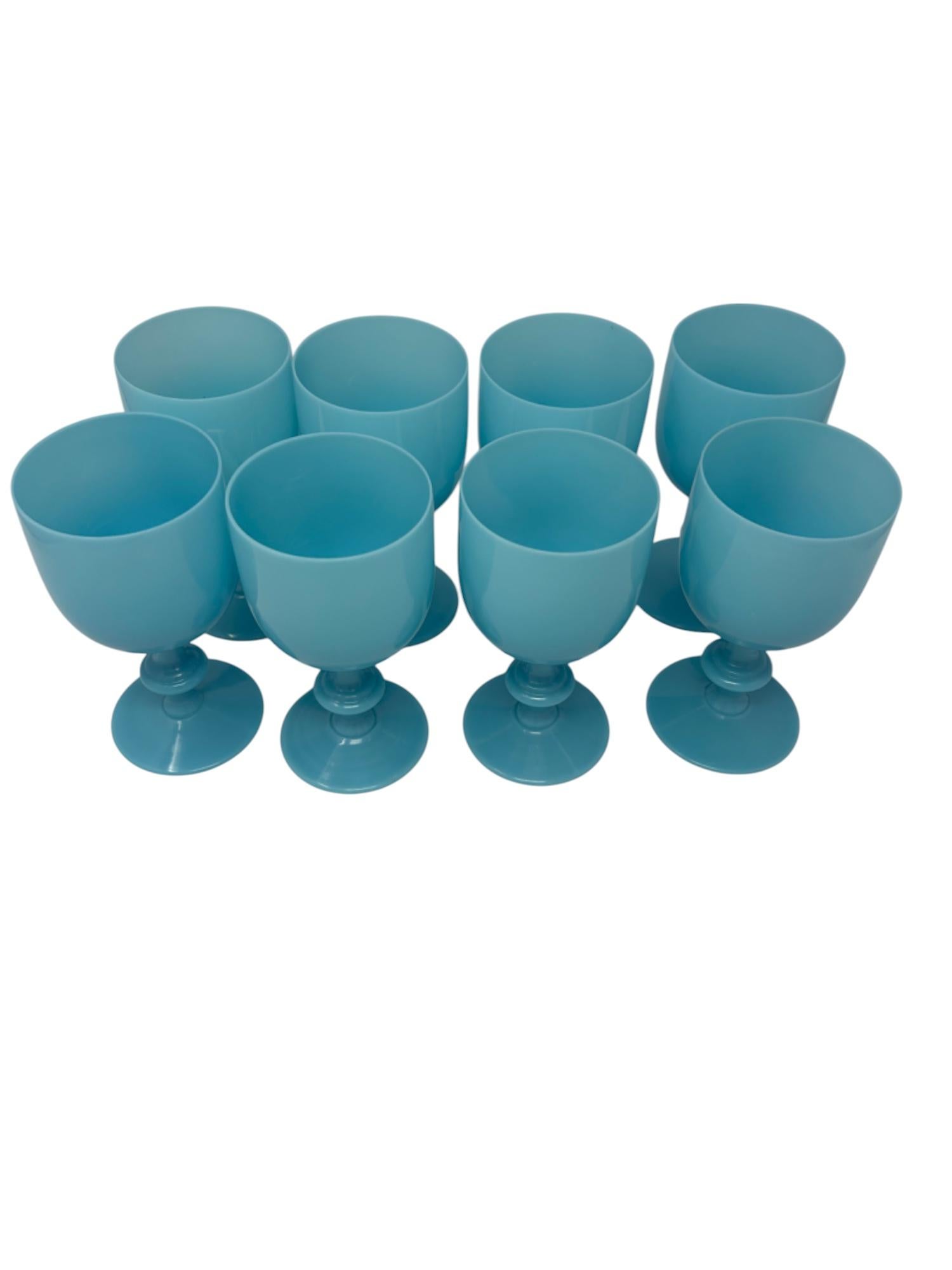 Set of Eight Portieux Vallerysthal Turquoise Blue Opaline Wine or Water Goblets For Sale 5