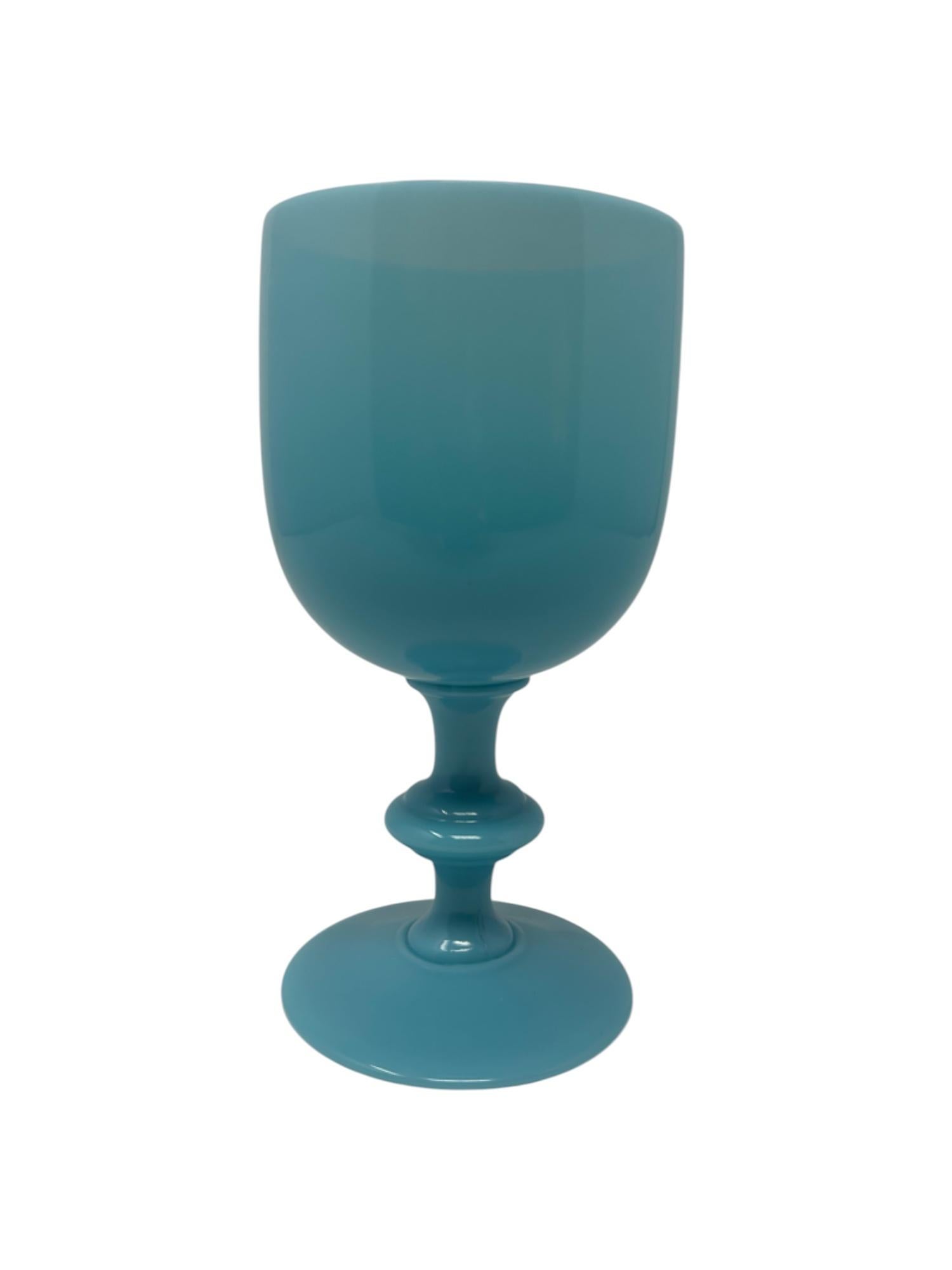 Set of Eight Portieux Vallerysthal Turquoise Blue Opaline Wine or Water Goblets For Sale 6