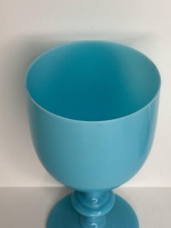 Set of Eight Portieux Vallerysthal Turquoise Blue Opaline Wine or Water Goblets