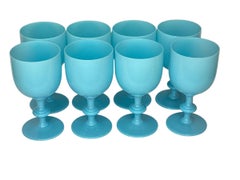 Set of Eight Portieux Vallerysthal Turquoise Blue Opaline Wine or Water Goblets