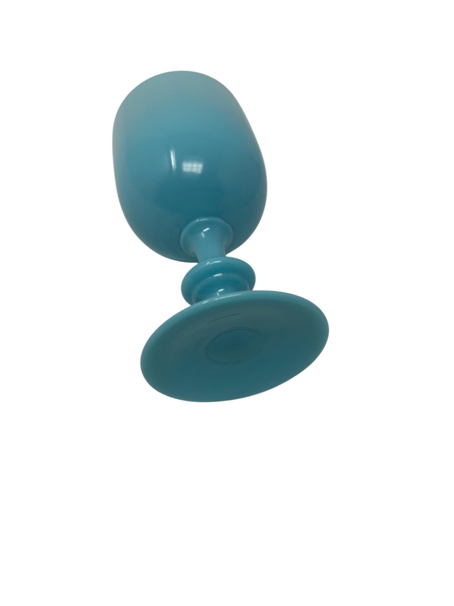 Set of Eight Portieux Vallerysthal Turquoise Blue Opaline Wine or Water Goblets For Sale 2