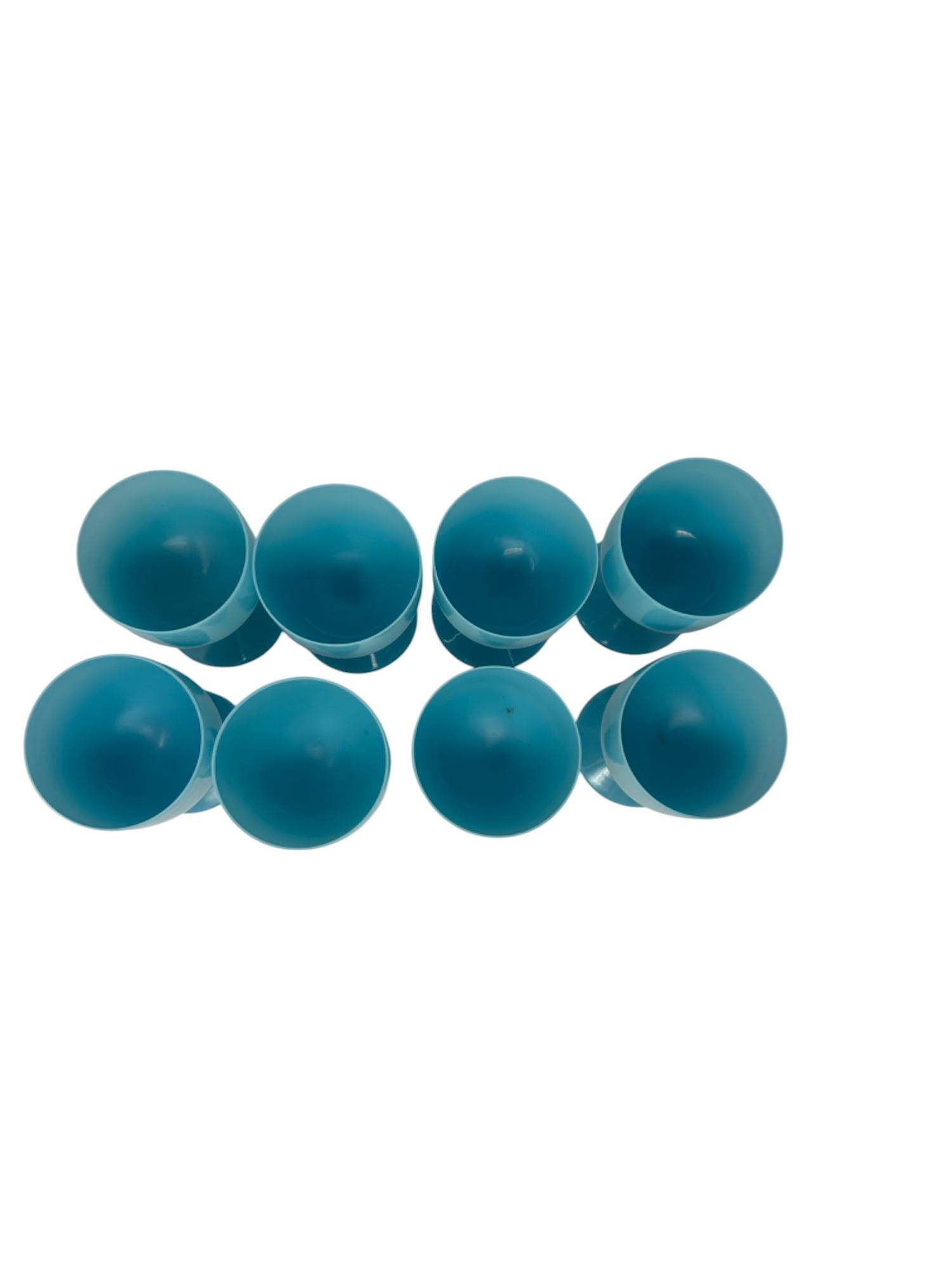 Set of Eight Portieux Vallerysthal Turquoise Blue Opaline Wine or Water Goblets For Sale 3