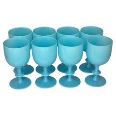 Set of Eight Portieux Vallerysthal Turquoise Blue Opaline Wine or Water Goblets
