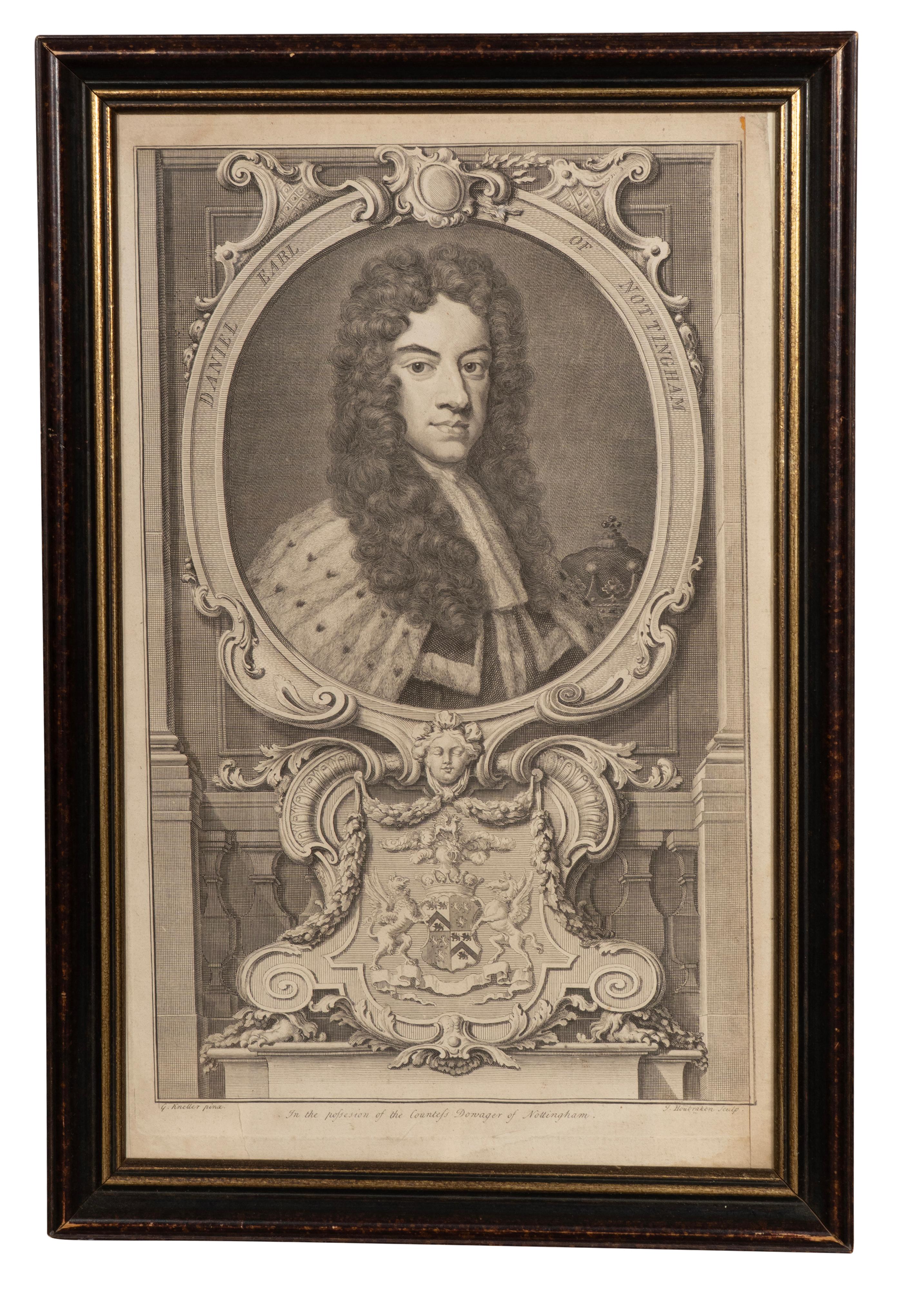 Ébénisé Ensemble de huit gravures de portraits d'après Kneller. en vente