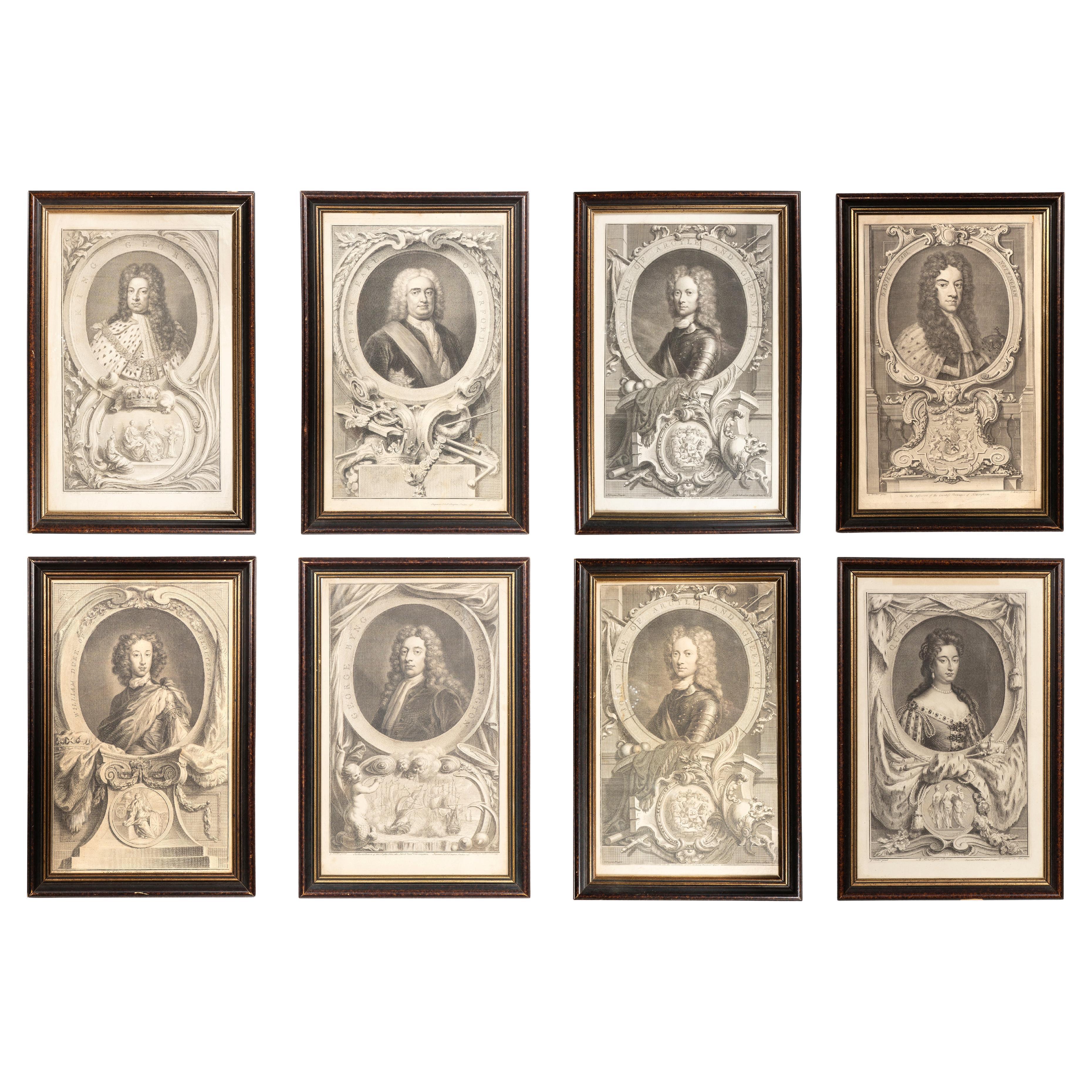 Conjunto de ocho retratos grabados según Kneller.