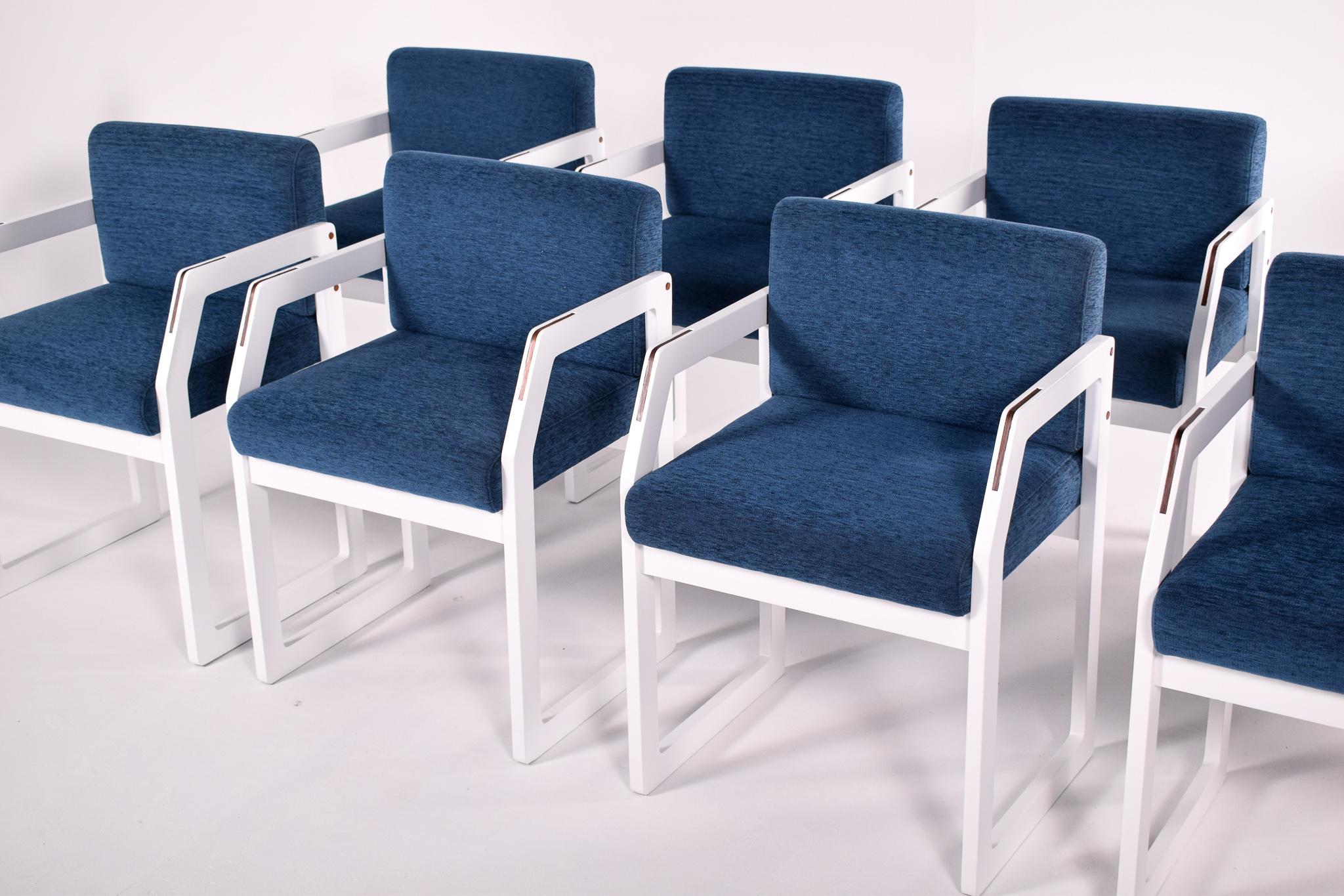 Mid-Century Modern Ensemble de huit chaises de salle à manger modernes portugaises par América Móvel en vente