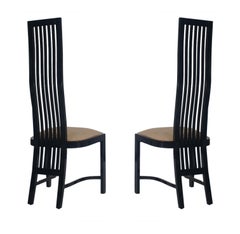 Set of Eight Postmodern High Back Spindle Dining Chairs from Spain in Black