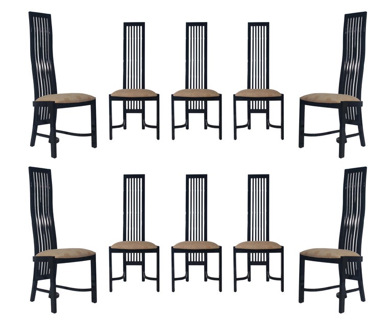 Set of Eight Postmodern High Back Spindle Dining Chairs from Spain in
