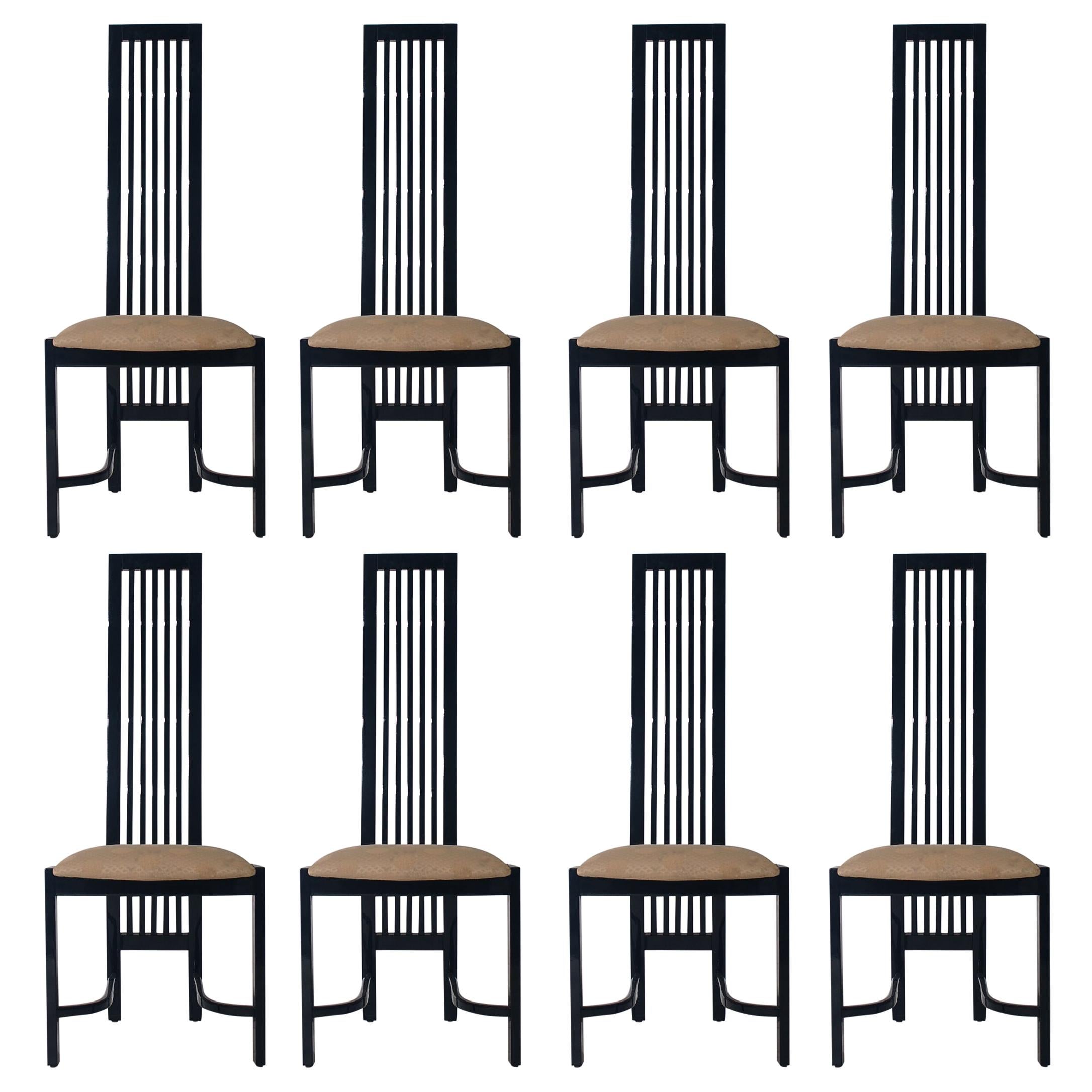 Set of Eight Postmodern High Back Spindle Dining Chairs from Spain in Black