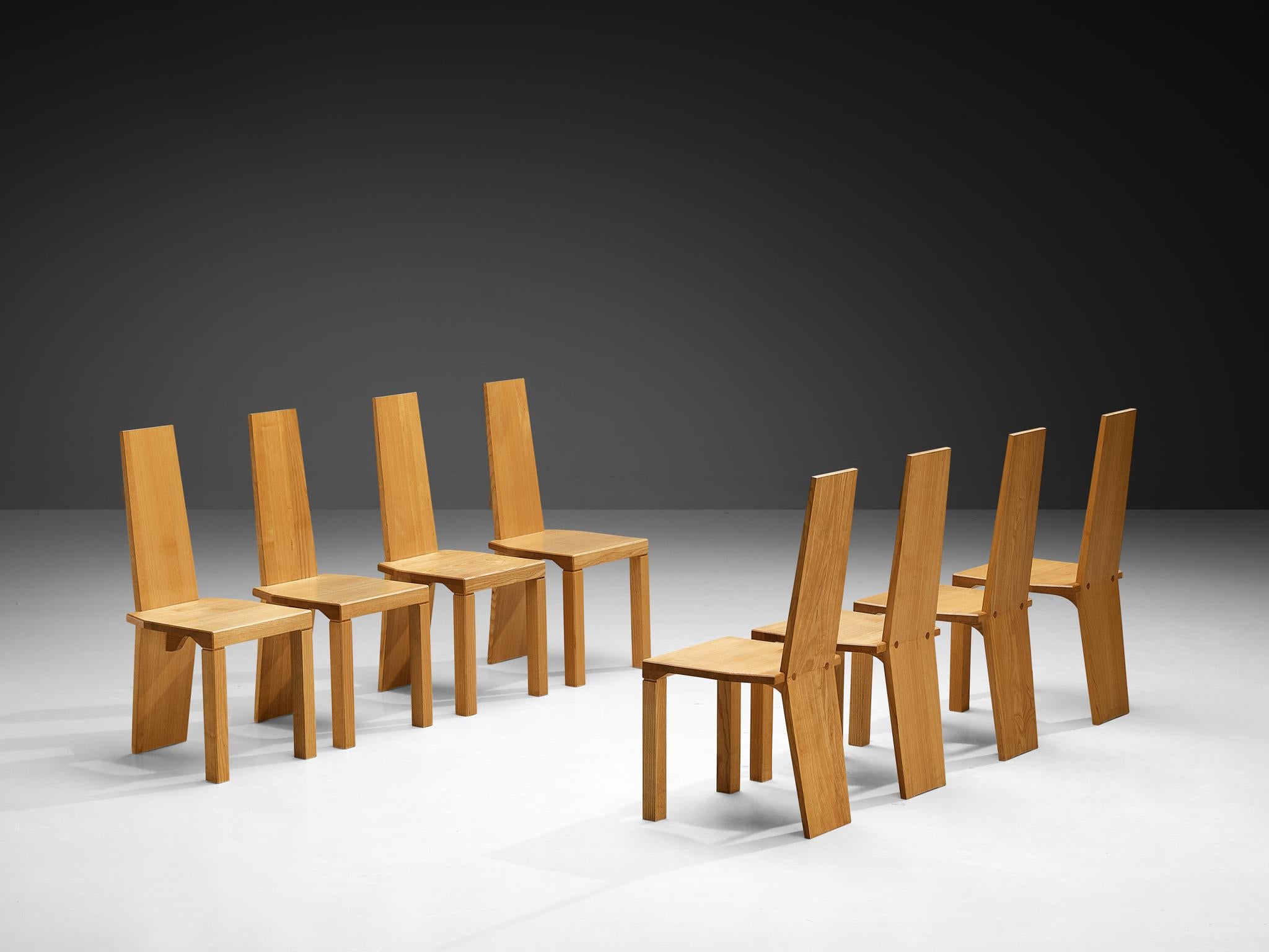 Juego de ocho sillas de comedor postmodernas de madera maciza de fresno R2D2 Europeo en venta